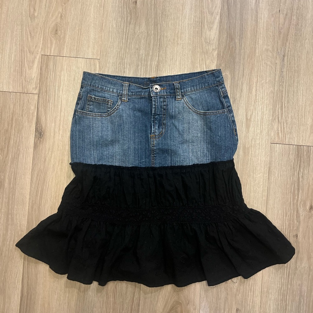 Denim and Black Layered Skirt